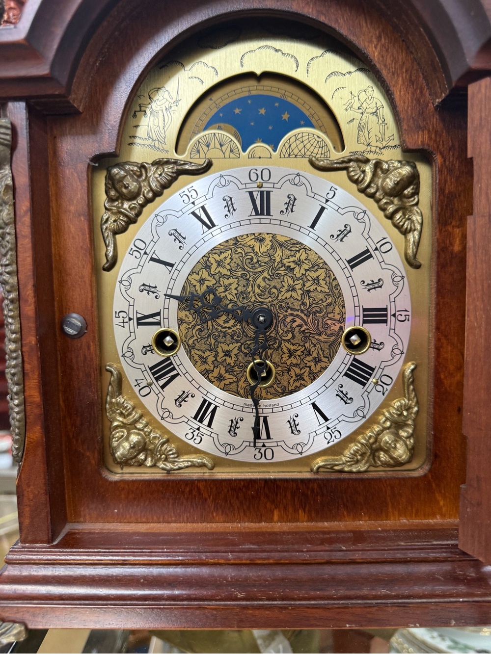 vintage Franz Hermle mantel clock Tempus Fugit dial moon phase indicator 340-020 - Picture 2 of 8